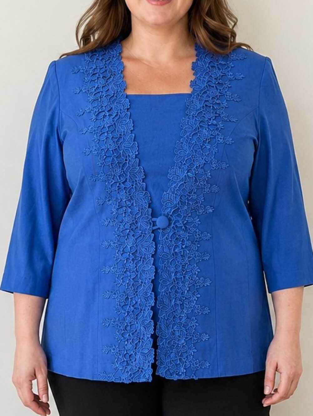Sophisticate Royal Blue Lace Trim Jacket Blazer Size 12 Removable Chest Panel